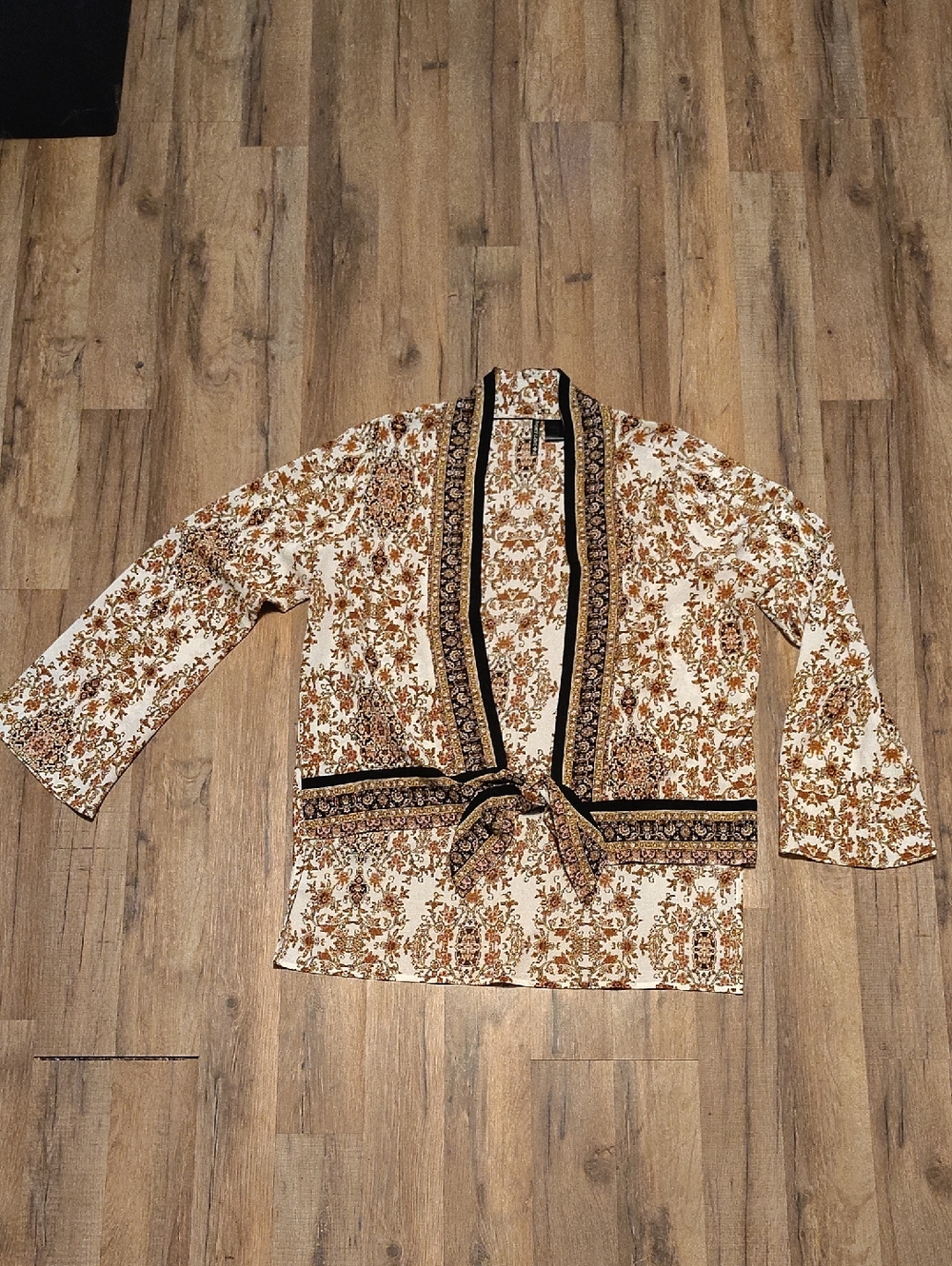 Ivory Love Boho Printed Tie-Front Jacket - Rust Floral